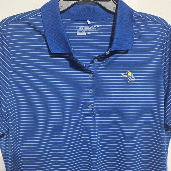 Nike Golf Polo Shirt womens XL Blue Stripe Collared Tour Performance Dri Fit - Picture 3 of 9